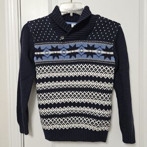 Janie and Jacks Sweater Boys Size 8 Fair Isle Navy White Winter Holiday EUC